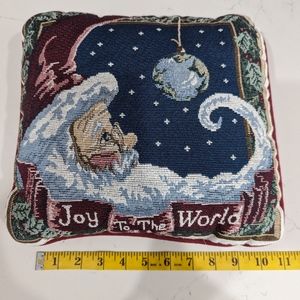 Christmas Throw Pillow Needlepoint Santa Crescent Moon Joy to the World Tapestry